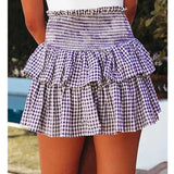 Tineit Kawaii Plaid Print Ruffles Pleated Short Skirts For Women's Retro y2k Aesthetic High Waist Mini Skirts Female Vacation Clothes