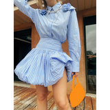 Tineit Womens Kawaii y2k Aesthetic Mini Bubble Skirts High Waist Ruffle Hem Pleated Short Skirts Retro Puffy A Line Balloon Skirts