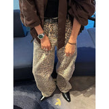 Tineit Brown Women's Jeans High Waist Leopard Print Straight Fashion Pants Streetwear Harajuku Y2K Vintage Female Wide Leg Denim Trouse