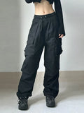 Tineit Women Oversized Cargo Parachute Pants Y2k Vintage Streetwear High Waist Joggers Hippie Baggy Harajuku Wide Leg Sweatpants