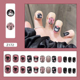 Tineit-Fall nails Christmas nails 24pcs Press on False Nails Set Cartoon Animal Decal Fake Nails Art  Full Cover Artificial Short Nail Tips With Wearing Tools