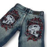 Tineit Y2K Harajuku Gothic High Waist Wide Trousers  Hip Hop Skull Graphic Embroidery Blue Vintage Baggy Punk Style Jeans Mens Womens