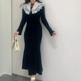 Tineit Lace Knit Vestidos Stand Collar Long Sleeve Dress Bandage Vestido Japanese High Waist Dresses Spring 2025 New Ropa Mujer