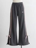 Tineit- Korean Fashion Bow Sweatpants Women Y2K Fairycore Cute Gray Jogger Pants Oversized Harajuku Sweet Girly Flare Trousers