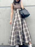 Tineit Japan Style Vestidos Contrast Plaid Women 2025 Vestido Sleeveless Dresses Elegant Temperament Dress Spring Autumn Clothing