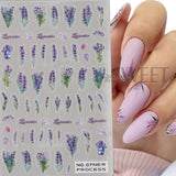 Tineit 3D Lavender Nail Stickers Decals Spring DIY Lavender Frosted Flower Leaf Blossom Nail Art Tips Transfer DIY Manicure Accessories