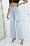 Tineit Women Jeans Holes Pencil Pants Washing Denim Pockets Sexy Sheath High Waist Slim Fit Zipper Fly Ankle Length Basics 2024