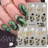 Tineit Abstract Black Gold Snake Nail Art Stickers 3D Laser Geometry Flowers Leaves Design Decals Holographic Wraps Decoration LYSW-SJ