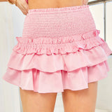 Tineit Women Kawaii y2K Ruffles Layered Mini Skirts Smocked A Line Pleated Short Skirt Boho Beach Mini Skirts for Teen Girls Clothing