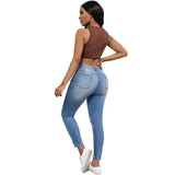 Tineit Women Jeans Holes Pencil Pants Washing Denim Pockets Sexy Sheath High Waist Slim Fit Zipper Fly Ankle Length Basics 2024