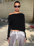 Tineit White Off-shoulder T-shirt Pollover For Women Loose Casual Short Top Party Club T-shirt Hot Girl Autumn New Long Sleeve