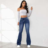 Tineit Women Jeans Slim Fit Flare Pants Denim Washing Pockets High Waist Solid Ankle Length Boot Cut Streetwear Casual Zipper Fly