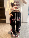 Tineit Y2k Striped Vintage Baggy Sweat Pants Women High Waist Hippie Star Embroidery Trousers Casual Streetwear Oversize Pants