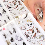 Tineit 10pcs Chinese Style Nail Art Foils Ink Painting Characters Cloud Crane Design Transfer Sliders New Year DIY Decor Stickers DXK12