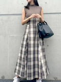 Tineit Japan Style Vestidos Contrast Plaid Women 2025 Vestido Sleeveless Dresses Elegant Temperament Dress Spring Autumn Clothing