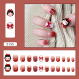 Tineit-Fall nails Christmas nails 24pcs Press on False Nails Set Cartoon Animal Decal Fake Nails Art  Full Cover Artificial Short Nail Tips With Wearing Tools