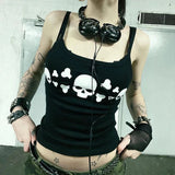 Tineit Y2K Cyber Edgy Techno Tank Vest E girl Gothic Skull Print Black Camisole Vintage Dark Academia Grunge Sleeveless Crop Tops Women