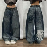 Tineit Y2K Baggy Jeans Womens New Multi-pocket Washed Vintage Jeans Harajuku Oversized Denim Pants High Waist Wide Leg Pants Trousers