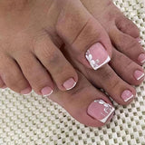 Tineit-Fall nails Christmas nails 24pcs Simple French Fake Toenails White Edge Pink Short Square Toe Nails Full Cover Foot Nails Tips for Women Girls