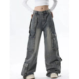 Tineit Women Baggy Cargo Jeans Vintage Oversize Cowboy Pants Harajuku High Waist Denim Trousers 90s Aesthetic Y2k 2000s Trashy Clothes