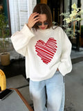 Black Friday Tineit Autumn Heart Knitted Sweater For Women Niche Loose Pullovers Long Sleeve Female Fashion Contrast Color Sweater Casual