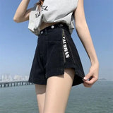 Tineit 2024 American New Summer Loose Denim Shorts Y2K High Street Fashion Trend Slim Ultra-high Waist Wide Leg A Jeans Zipper Shorts