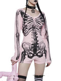 Tineit Women's Gothic Directional Design New Fall Elegant Skeleton Bones Printed Bodysuit