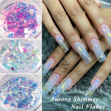 Tineit 1 Box Iridescent Opal Nail Flakes Aurora Mirror Shimmer Irregular Nail Art Paillettes Glitters Gel Polish Manicure Sequins LYJG