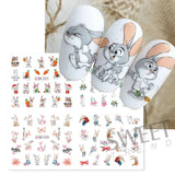 Tineit Cute Rabbit New Year Nail Stickers 3D Cartoon Wisdom Bunny Transfer Sliders Spring Flowers Watercolor Anime Manicure Decals LYBN