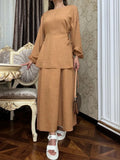 Tineit Arab woman Eid women Two Pieces Set Lace-up Blouse & Skirt Musulman Ensemble Single Breasted Button Shirt Skirts Strings 2024