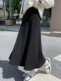 Tineit Knitted Long Skirts Women Autumn Winter Elegant Casual Loose Maxi Skirt Female Korean Fashion Solid High Waist Warm A-Line Skirt