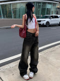 Tineit Streetwear Women'S Jeans Harajuku Cargo Pants Y2K Casual Denim Distressed Straight Wide Leg Trousers Female Korean 2024