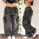 Tineit Streetwear Fashion New Heavy Industry Multi-pocket Baggy Jeans Men And Women Y2K Harajuku Casual Gothic High Waist Wide Trousers