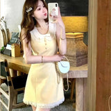 Tineit Bow Peter Pan Collar Vestidos Fungus Hem Dress Sleeveless Mini Vestido Small Fragrance Dresses 2025 Summer New Ropa Mujer