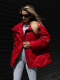 Tineit Diamond Lattice Cotton-Padded Jacket Women's  Autumn Winter New Loose Cotton Coat Matte Glossy Lapel Cotton Casual Jacket