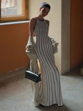 Black Friday Tineit Retro Striped Knit Sleeveless Long Dress For Women Autumn Contrasting Color Slim Beach Holiday Sweater Dresses Elegant