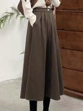 Tineit Woolen Maxi Skirt Women Korean Fashion High Waist Long Skirts Office Ladies Autumn Winter Vintage Casual Loose A-Line Skirts