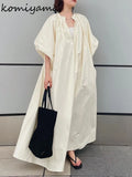 Tineit Flare Sleeve Vestidos Mujer Loose V-neck Dress Japan Lazy Style Vestido Elegant Casual 2025 Woman Dresses Summer Autumn Robes