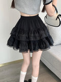 Tineit Y2k Sweet Mini Skirt Women Summer Lace Mesh Cake Skirt Female Korean Fashion Preppy Style Casual Fairycore Ball Gown Short Skirt