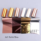 Tineit 10pcs Gold Silver Metal Mirror Nail Art Foil Metallic Holographic Effect Starry Paper Charm Gel Polish Transfer Sticker Manicure