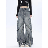 Tineit Blue Women Jeans Vintage High Waist Chic American Fashion Y2K Streetwear Wide Leg Jean Female Trouser 2024 NEW Baggy Denim Pants