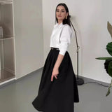 Tineit Two Piece Skirt Set Women Shirts Turndown Collar Blouses Long Skirts Solid Colour Suit Temperament Sets Office Lady Outfits