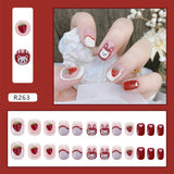 Tineit-Fall nails Christmas nails 24pcs Press on False Nails Set Cartoon Animal Decal Fake Nails Art  Full Cover Artificial Short Nail Tips With Wearing Tools