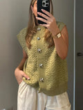 Black Friday Tineit Casual Knitted Vests Sweater For Women Fashion Button Sleeveless O-neck Cardigan Top Autumn 2024 Lady Versatile Knitwear