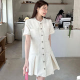 Tineit Small Fragrance Tweed Vestidos Mujer Multi Pockets Dress Korean Vestido Elegant 2025 Woman Dresses Summer Short Sleeve Robes