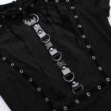 Tineit Women's Gothic Directional Design Tops 2024 Dark Style Basic Hollow Rivet Metal Top T-Shirt