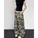 Tineit Green low Waist Women Overalls Camouflage American Fashion Loose Streetwear Style Wide Leg Female Trouser Baggy Straight Pants