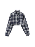 Tineit Plaid Cropped Shirt for Women Long Sleeve Blouse Buttons Cardigans Korean Style 2024 New Spring Summer Clothes Trending