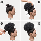 Tineit-Afro Puff Drawstring Ponytail Kinky Curly Bun Hair 6 Inches Synthetic Short Extensions Clip On Bun Wig For Women Natural Black