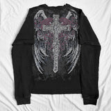 Tineit Cyber Grunge Y2K 00s Vintage Baggy Tops E-girl Coss Wings Print T-shirt Skull Graphic Long Sleeve Tees Autumn Gothic Clothes